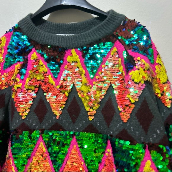ZARA MULTICOLOR OVERSIZED SEQUIN SWEATER RARE MEDIUM M - Picture 7 of 16